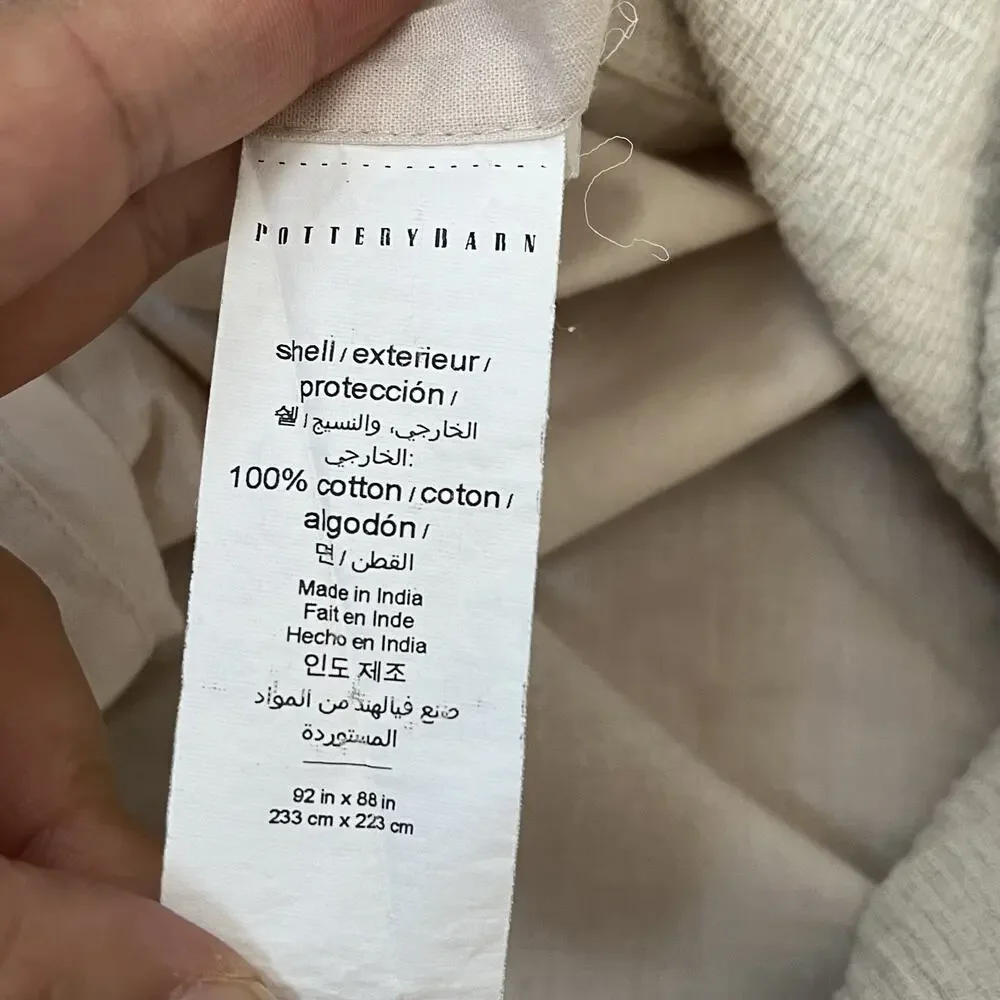 Pottery Barn Duvet Cover Full Queen 92 in x 88 in Gray 100% Cotton Button Close